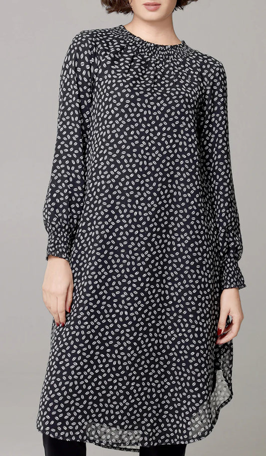 Miral Modest Essential Long Print Chiffon Midi - Black/White Dot