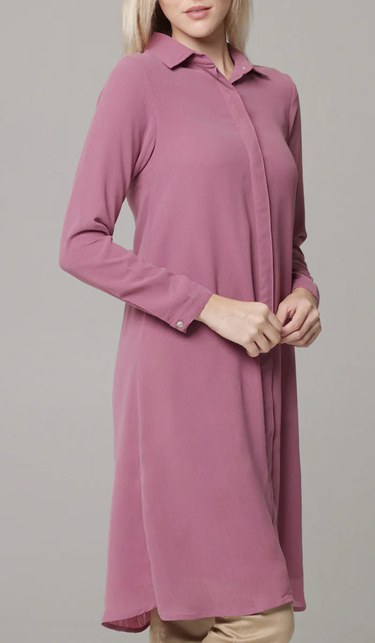 Asra Long Flowy Buttondown Shirt Jacket - Rose