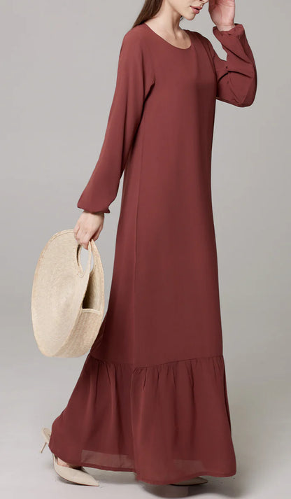 Batool Modest Chiffon Long Maxi Dress - Brick