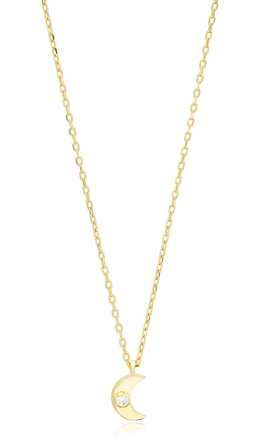 Ava Minimalist Sterling Silver Crescent Moon Necklace - Gold