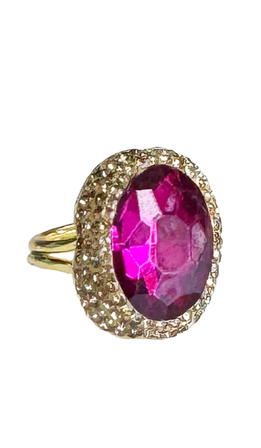 Amira Jeweled Hot Pink and Champagne Crystal Oval Cocktail Ring - FINAL SALE