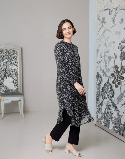 Miral Modest Essential Long Print Chiffon Midi - Black/White Dot