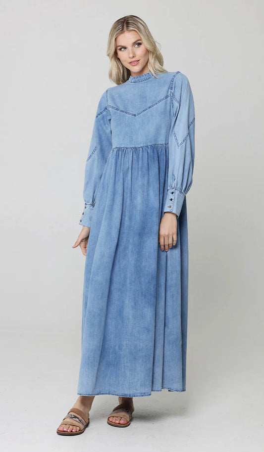 Ala Modest Long Soft Maxi Dress - Denim - Final Sale