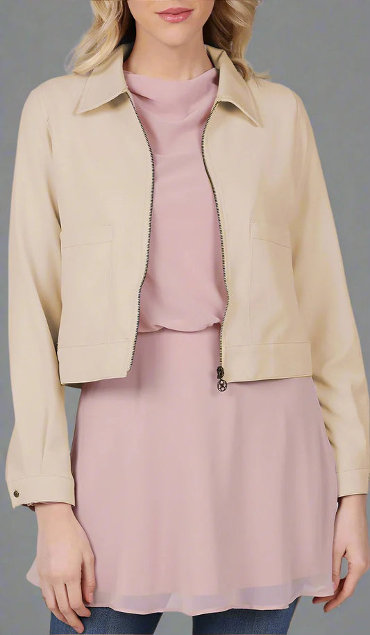 Mia Zipper Front Jacket - Khaki - FINAL SALE