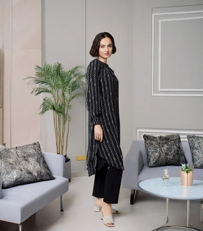 Miral Modest Essential Long Print Chiffon Midi - Black/White Stripe