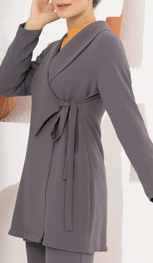Abeer Light Long Comfy Wrap Jacket - Purple Gray - FINAL SALE