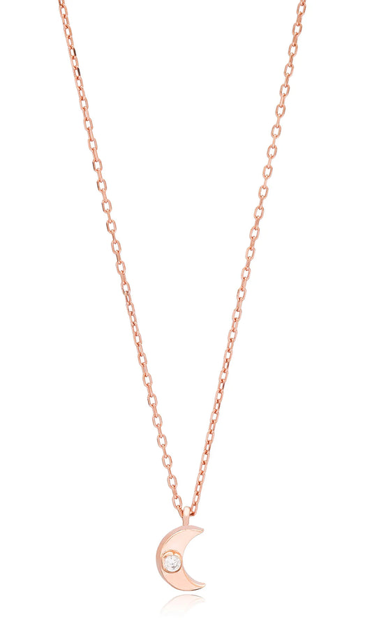 Ava Minimalist Sterling Silver Crescent Moon Necklace - Rose Gold - FINAL SALE