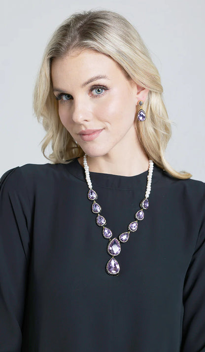 Amira Jeweled Statement Necklace - Purple/Pearl - FINAL SALE