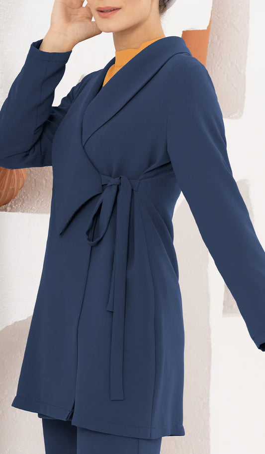 Abeer Light Long Comfy Wrap Jacket - Marina Blue - FINAL SALE