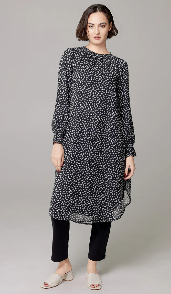 Miral Modest Essential Long Print Chiffon Midi - Black/White Dot