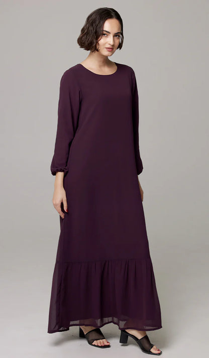 Batool Modest Chiffon Long Maxi Dress - Mulberry