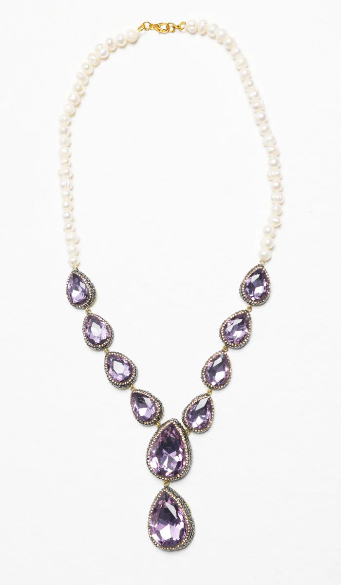 Amira Jeweled Statement Necklace - Purple/Pearl - FINAL SALE