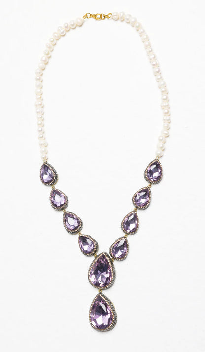 Amira Jeweled Statement Necklace - Purple/Pearl - FINAL SALE