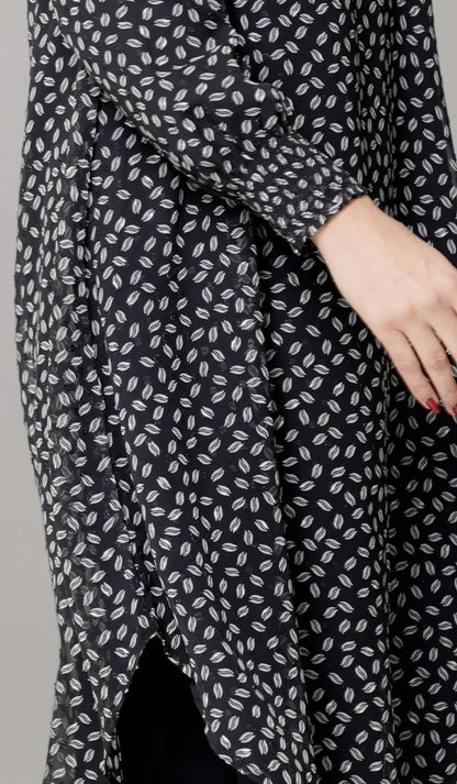 Miral Modest Essential Long Print Chiffon Midi - Black/White Dot