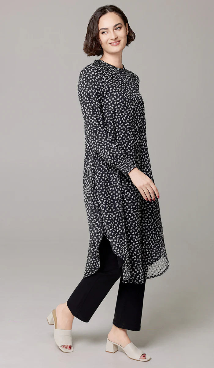 Miral Modest Essential Long Print Chiffon Midi - Black/White Dot