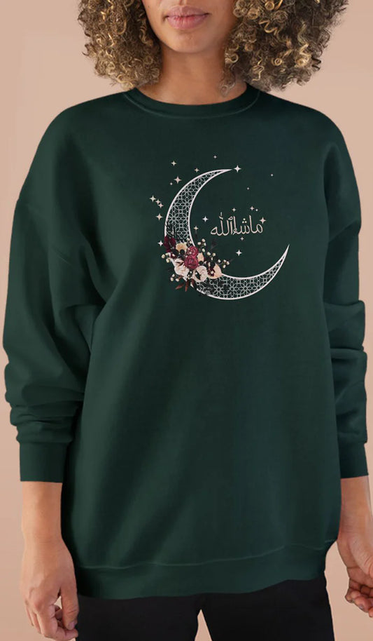 Eco-Friendly Antique Rose Arabic Calligraphy Crewneck Pullover Sweatshirt - Masha Allah (Praise)