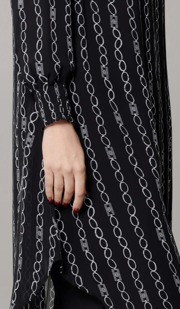 Miral Modest Essential Long Print Chiffon Midi - Black/White Stripe