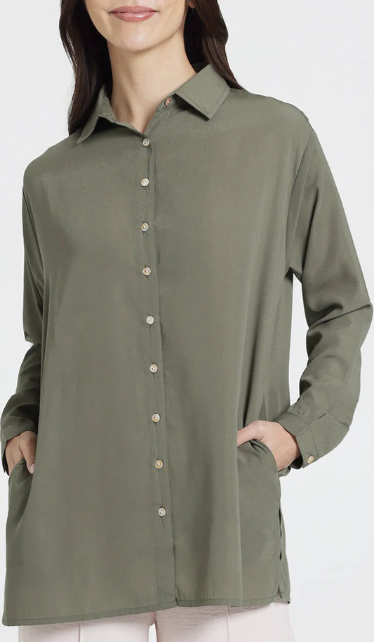 Hania Loose Button Down Shirt - Olive - FINAL SALE