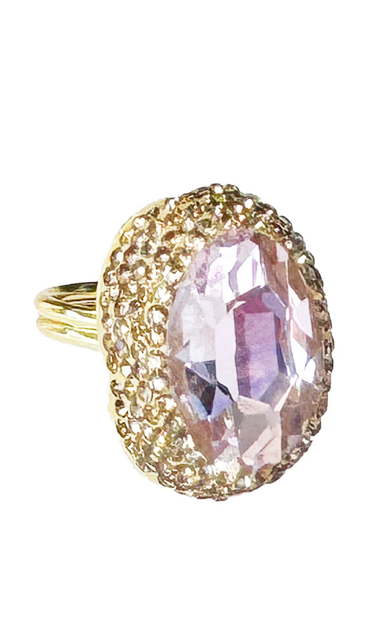 Amira Jeweled Blush Pink and Champagne Crystal Oval Cocktail Ring - FINAL SALE
