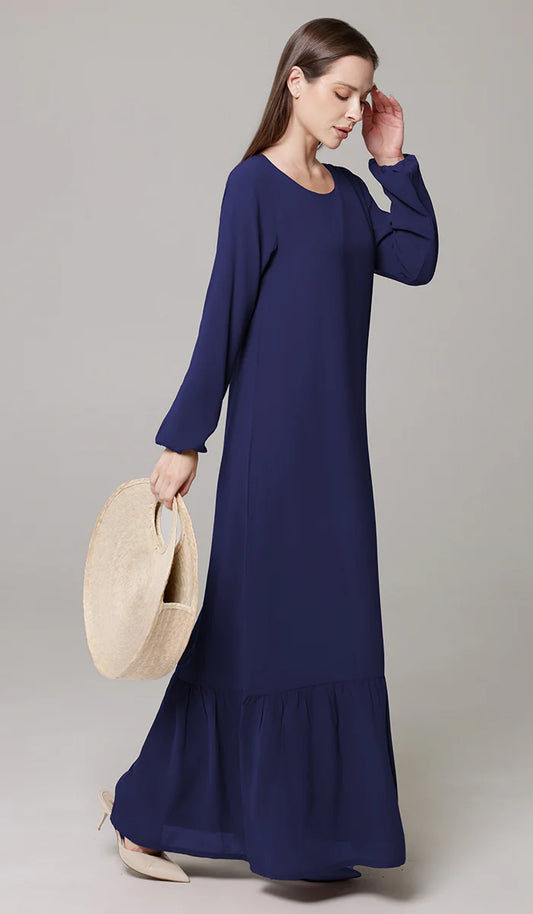 Batool Modest Chiffon Long Maxi Dress - Marina Blue