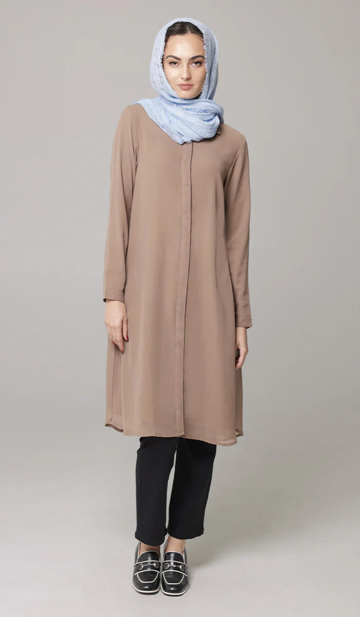 Asra Long Flowy Buttondown Shirt Jacket - Mocha