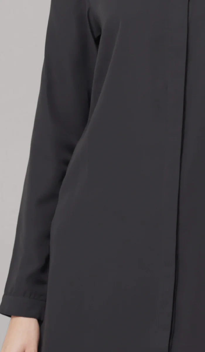 Asra Long Flowy Buttondown Shirt Jacket - Black