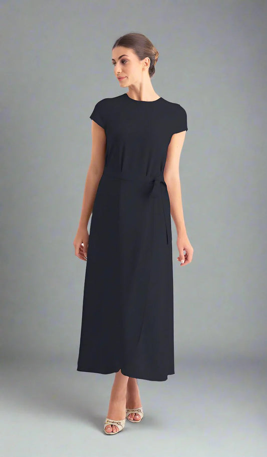 Sebil Modest Long Wrap Front Maxi Dress - Black - FINAL SALE